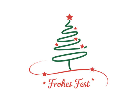A stylized Christmas tree with stars and the German phrase "Frohes Fest" wishing a Merry Christmas.
