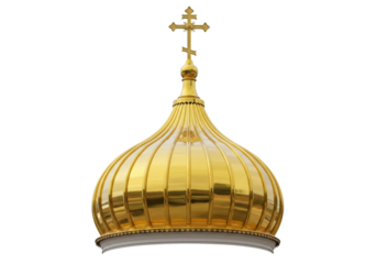 Isolated Golden Dome of an Orthodox Church with a Cross, Decorative Religion Architecture