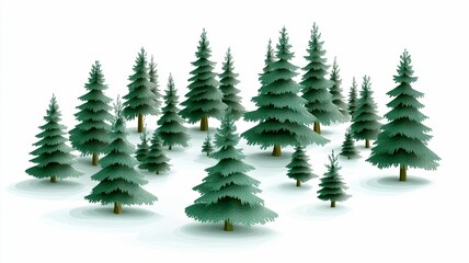 Obraz premium Cartoon Pine Trees in Snowy Winter Forest, Christmas Holiday Background, Seasonal Nature Illustration
