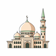 Beautiful Islamic Mosque Vector Illustration with Dome and Minaret, Islamic Architecture Design for Ramadan, Eid, or Religious Background Decoration.