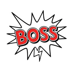 Fototapeta premium The word BOSS is written in bold red letters inside a comic book style explosion graphic.