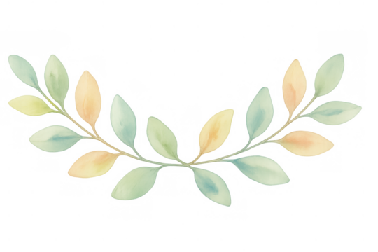 Watercolor botanical branch with pastel leaves, a decorative element for spring and wedding designs on transparent background