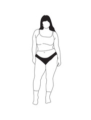 Young Woman Lingerie Plus-Size model - Illustration SVG Vector - Architecture People - Realistic line art 