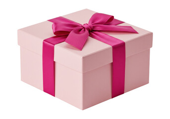 Isolated pink gift box with bright pink ribbon, present, celebration, love, beauty, special occasion
