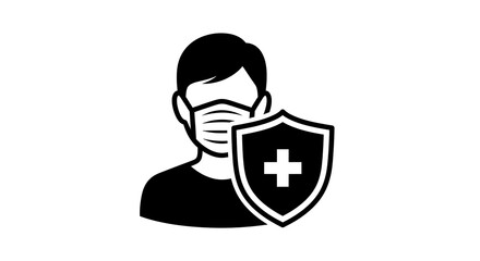 Person wearing mask with shield icon protection