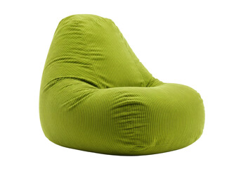 Isolated green corduroy beanbag chair for indoor comfort, lounge area, living room relax
