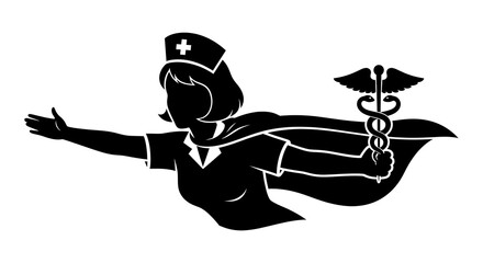 Nurse silhouette heroic with caduceus icon