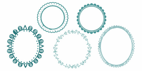 Collection of decorative circular frames and borders in teal and light blue colors