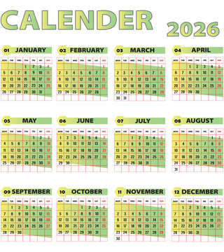 Minimalist years 2026 calendar, 