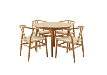 Isolated round wooden dining table and chairs set, modern home furniture style decor