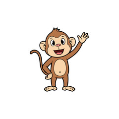Happy cartoon monkey character waving hello, friendly primate animal illustration, cheerful mascot graphic vector art