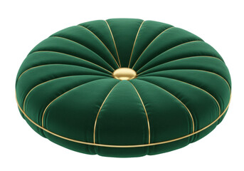 Isolated emerald green floor cushion with gold trim for luxury interior decoration