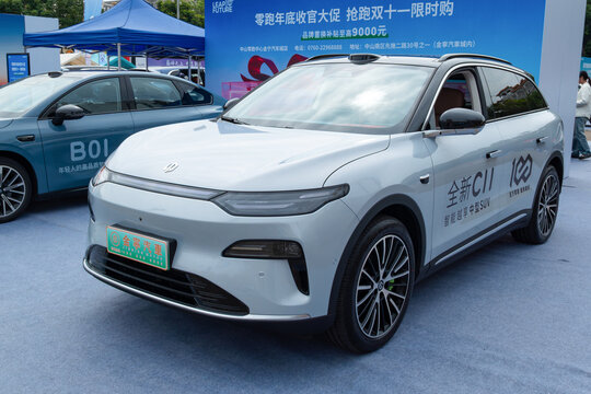 ZHONGSHAN GUANGDONG China-October 24 2025: a light grey Leapmotor CII car.