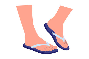 Vector illustration of Wearing Footwear Sandals or Slippers. A close-up of feet wearing flip-flop sandals, emphasizing the importance of wearing footwear, personal hygiene, and foot protection