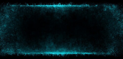 Abstract glowing blue particles forming a frame on a black background, digital art