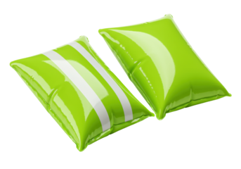 Isolated pair of green inflatable arm bands for swimming, kids' personal flotation aid