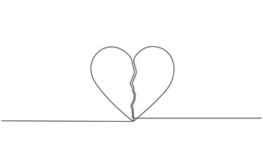 Continuous one line drawing broken heart, single line art vector illustration.