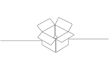 Fototapeta premium Cardboard box continuous one line drawing. Online shopping, fast delivery concept in simple linear style vector illustration.