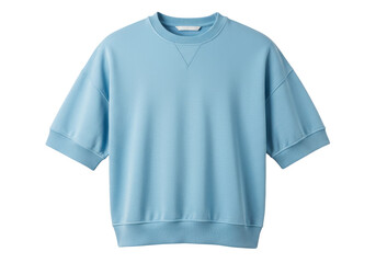 Isolated light blue short sleeve sweatshirt, casual garment style, cotton jersey knit