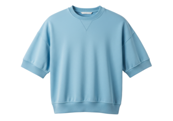 Isolated light blue short sleeve sweatshirt, casual garment style, cotton jersey knit