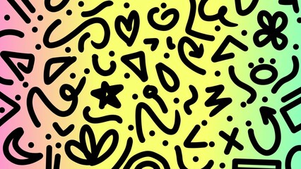 Black doodle pattern with abstract shapes. Playful black abstract doodle. Hand drawn abstract lines