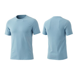 Naklejka premium Light blue short sleeve t-shirt front and back views studio product shot isolated on transparent background