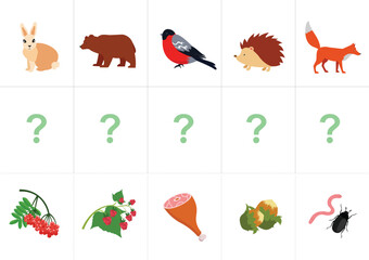 Vector illustration of a set of icons of wild animals in a flat style
