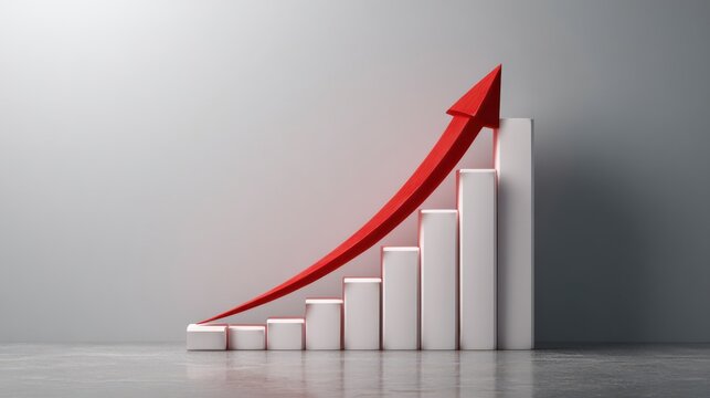Ascending Arrow and Bar Chart: a vibrant red arrow ascends from a meticulously crafted bar chart, illustrating the upward trajectory of progress and accomplishment.