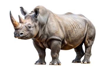 Obraz premium Majestic black rhinoceros standing proudly with two prominent horns isolated on transparent background