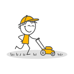 A Cheerful and Energetic Individual Doing Yard Work on a Sunny Day.