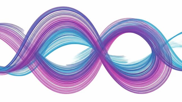 An abstract digital painting of a vibrant, flowing ribbon of purple, blue, and magenta lines weaving in a wave pattern