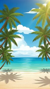 Tropical Paradise: Palm Trees, Beach, Ocean, and Blue Sky