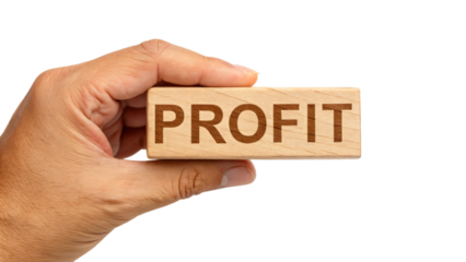 Hand holding a wooden sign with the word profit is a concept for a business solution