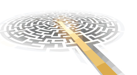 Golden path through a complex maze showing a clear solution, Generative AI.