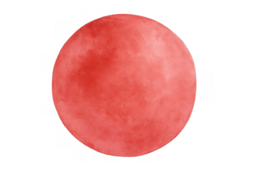 Red watercolor circle graphic element with abstract texture on transparent background for design