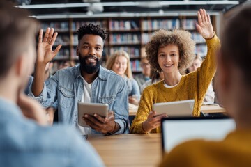 Diverse Students Learning with Tablets in a Modern Classroom Setting.