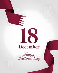Qatar national day celebration with maroon ribbon and 18 december happy national day text