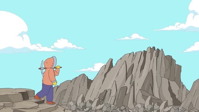 Explorer Standing on Mountain Cliff Animation