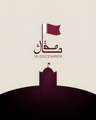 Qatar national day celebration with flag, dome silhouette, and arabic calligraphy