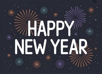 Happy new year text with colorful fireworks on dark background