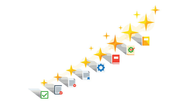 Steps of progress with icons and sparkles representing success and growth, Generative AI.