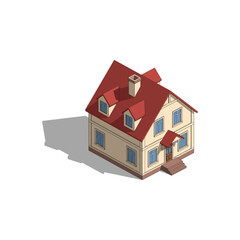 Isometric house illustration, charming residential building, modern architecture, cozy home design, red roof