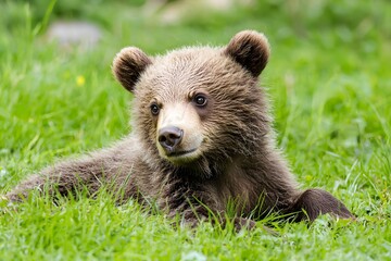 Obraz premium Fluffy brown cub enjoying sunlight outdoors high resolution picture