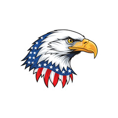 Majestic bald eagle head illustration, symbolizing American patriotism, featuring stars and stripes design