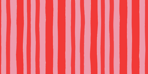 Hand drawn vertical stripes in vibrant red and soft pink create a playful and energetic background pattern