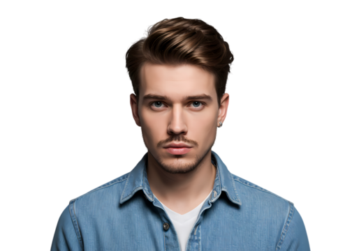 Confident handsome man portrait with denim shirt - Powered by Adobe