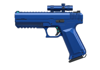 Isolated blue pistol with an optic scope, gun for shooting targets, weapon, firearm
