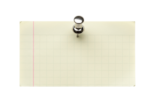 Isolated grid paper pinned up for note taking reminder bulletin board memo message concept