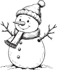 Smiling Snowman with Scarf and Woolly Hat Winter Illustration