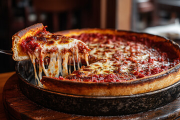 Chicago-style deep-dish pizza.